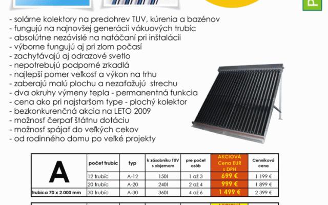 Akce na solární trubicový vakuový kolektor